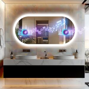 Luvodi - Oval Wall Mounted Illuminated Led Bathroom Mirror with Bluetooth Demister Pad Backlit - 1200x600mm