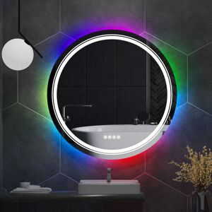 Unho - 600x600mm Large Illuminated Led Bathroom Mirror with Demister Pad Round rgb Backlit Touch Sensor Switch