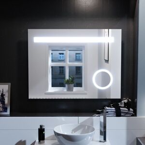 Nes Home - Modern Rectangle led 800mm x 600mm Round Corner Bathroom Mirror Demister