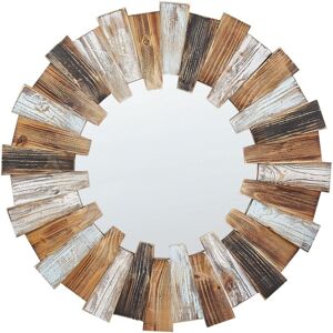 Beliani - Modern Round Decorative Wall Mirror ø 66 cm Handmade Light Wood Ecatepec