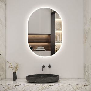 Acezanble - 60x90cm Oval led Bathroom Mirror with Light, Illuminated Wall Mounted Vanity Mirror, Anti-fog, 3 Colors Dimmable Light, Memory Function,