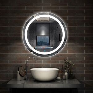 Aica Sanitaire - Round Bathroom Mirror Illuminated led Light Backlit and Frontlit Makeup Mirror with Sensor Touch control,Dustproof &Anti-fog,Cool