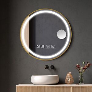 Linghhang - Round Wall Mounted Bathroom Mirror with led Lighting - 24' (61 x 61 cm) Framed Vanity Mirror, Gold