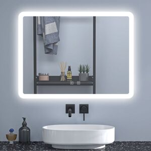 Sky Bathroom - Anti-Fog led Mirror with Shaver Socket & Bluetooth, Adjustable 3-Colour led Light,Touch Switch,80x60cm