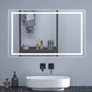 Sky Bathroom - Anti-Fog led Mirror with Shaver Socket & Bluetooth, Adjustable 3-Colour led Light, Memory Function,120x80cm