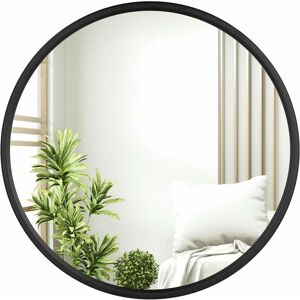 Large Modern Round Glass Mirror 50cm Black Frame Wall Mounted Bathroom,Black - Woltu
