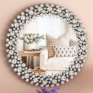Shyfoy - 17.71in Modern Glam Crystal-Encrusted Round Wall Mirror - Decorative Accent Mirror for Living Room & Entryway Shyfoy - 17.71in Modern Glam Crystal-Encrusted Round Wall Mirror - Decorative Accent Mirror for Living Room & Entryway