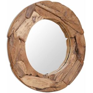 vidaXL 80 cm Round Rustic Teak Wall Mirror - Decor vidaXL 80 cm Round Rustic Teak Wall Mirror - Decor