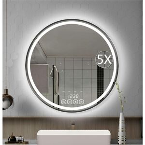 Tonchean - 24inch Round led Bathroom Mirror with Black Frame and Touch Sensor, White/Warm White Light Tonchean - 24inch Round led Bathroom Mirror with Black Frame and Touch Sensor, White/Warm White Light