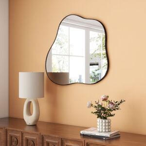 Shyfoy - 31.5in x 29.5in Modern Art Organic Wave Shaped Wall Mirror with Black Frame - Decorative Accent for Living Room & Entryway Shyfoy - 31.5in x 29.5in Modern Art Organic Wave Shaped Wall Mirror with Black Frame - Decorative Accent for Living Room & Entryway