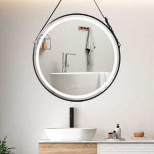 Unho - 600mm Round led Illuminated Bathroom Mirror with Demister and Touch Control Sensor Makeup Mirror With Hanging Belt, Black Unho - 600mm Round led Illuminated Bathroom Mirror with Demister and Touch Control Sensor Makeup Mirror With Hanging Belt, Black