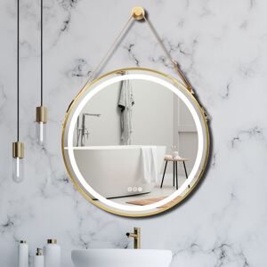 UNHO 600mm Round LED Illuminated Bathroom Mirror with Demister and Touch Control Sensor Makeup Mirror With Hanging Belt, Gold UNHO 600mm Round LED Illuminated Bathroom Mirror with Demister and Touch Control Sensor Makeup Mirror With Hanging Belt, Gold