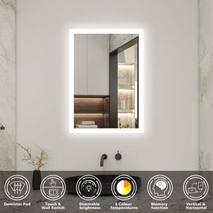 Acezanble Bathroom LED Mirrors with 3 Color Light Modes, 800x600mm Dimmable Backlit Illuminated Bathroom Wall Mirror with Desmister, Touch, Acezanble Bathroom LED Mirrors with 3 Color Light Modes, 800x600mm Dimmable Backlit Illuminated Bathroom Wall Mirror with Desmister, Touch,