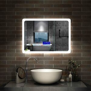 Aica Sanitaire - 700x500mm Anti-foggy Wall Mounted Mirror,Frontlit led Illuminated Bathroom Mirror with Demister - Bluetooth+ Dimmable 3 Colour Aica Sanitaire - 700x500mm Anti-foggy Wall Mounted Mirror,Frontlit led Illuminated Bathroom Mirror with Demister - Bluetooth+ Dimmable 3 Colour