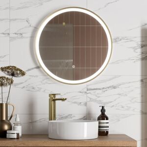 Aquari - Round led Mirror Illuminated Touch Bathroom Demister Mains Powered Brushed Brass Aquari - Round led Mirror Illuminated Touch Bathroom Demister Mains Powered Brushed Brass