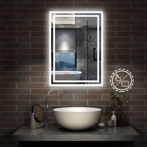 Aica Sanitaire - Bathroom Mirror with Lights Anti Fog Touch Sensor Wall Mounted led Bathroom Mirrors - 500x700mm Dimmable 3 Colour Aica Sanitaire - Bathroom Mirror with Lights Anti Fog Touch Sensor Wall Mounted led Bathroom Mirrors - 500x700mm Dimmable 3 Colour