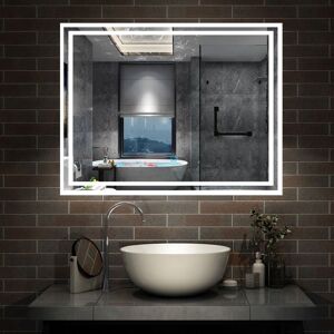 Aica Sanitaire - Bathroom Mirror with Lights Anti Fog Touch Sensor Wall Mounted led Bathroom Mirrors - 900x700mm Dimmable 3 Colour Aica Sanitaire - Bathroom Mirror with Lights Anti Fog Touch Sensor Wall Mounted led Bathroom Mirrors - 900x700mm Dimmable 3 Colour