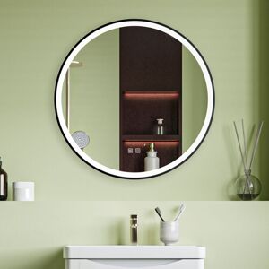 Aica Sanitaire - Black Framed led Bathroom Mirror with Demister Brightness Adjustable White + Warm Lighting Memory - Round 800mm Aica Sanitaire - Black Framed led Bathroom Mirror with Demister Brightness Adjustable White + Warm Lighting Memory - Round 800mm