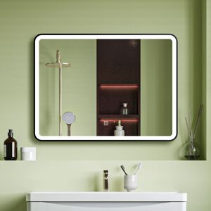 Aica Sanitaire - Black Framed led Bathroom Mirror with Demister Brightness Adjustable White + Warm Lighting Memory - Rectangular 800x600mm Aica Sanitaire - Black Framed led Bathroom Mirror with Demister Brightness Adjustable White + Warm Lighting Memory - Rectangular 800x600mm