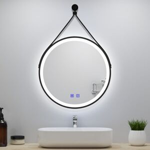 Aica Sanitaire - Black Framed Round led Bathroom Mirror with Removable Belt, Dimmable 3 Colour Memory Demister Touch/Wall Switch 500mm Aica Sanitaire - Black Framed Round led Bathroom Mirror with Removable Belt, Dimmable 3 Colour Memory Demister Touch/Wall Switch 500mm