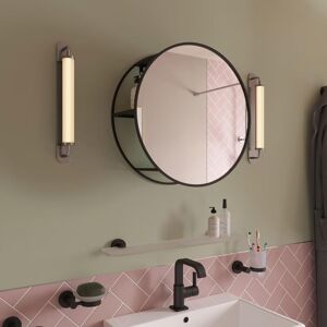 Croydex - Round Bathroom Mirror, Matt Black Framing with Hidden Shelving 50 x 50cm Croydex - Round Bathroom Mirror, Matt Black Framing with Hidden Shelving 50 x 50cm