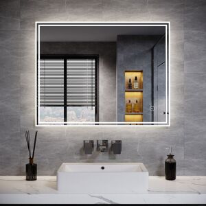 ELEGANT 900x700mm Backlit Bathroom Mirror with Lights Sensor Switch LED Illuminated Bath Vanity Wall-Mounted Mirrors with Anti-Fog Demister Heated Pad ELEGANT 900x700mm Backlit Bathroom Mirror with Lights Sensor Switch LED Illuminated Bath Vanity Wall-Mounted Mirrors with Anti-Fog Demister Heated Pad