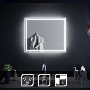 ELEGANT Aluminium Framed Horizontal Vertical Mirror Wall Mounted LED Illuminated Bathroom Mirror 600x500mm with Sensor ELEGANT Aluminium Framed Horizontal Vertical Mirror Wall Mounted LED Illuminated Bathroom Mirror 600x500mm with Sensor