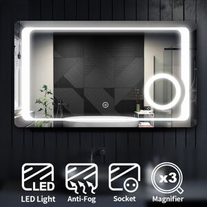 ELEGANT Anti-Fog Bathroom Mirror Illuminated LED Magnifying Mirror 1000x600mm Socket Bathroom Mirror with Shaver Socket ELEGANT Anti-Fog Bathroom Mirror Illuminated LED Magnifying Mirror 1000x600mm Socket Bathroom Mirror with Shaver Socket