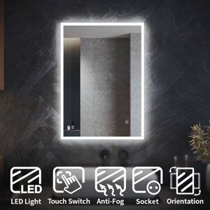 Elegant - Backlit Bathroom led Mirror Light with Shaver Socket Demister Pad Touch Switch Vertical/Horizontal 700x500mm Elegant - Backlit Bathroom led Mirror Light with Shaver Socket Demister Pad Touch Switch Vertical/Horizontal 700x500mm