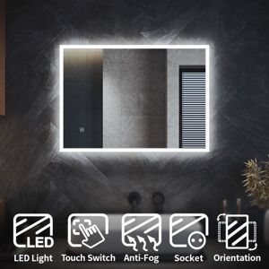 Elegant - Backlit Bathroom led Mirror with Shaver Socket 700x500mm Wall Mounted Bathroom Mirror with led Lights Demister Pad Touch Switch Elegant - Backlit Bathroom led Mirror with Shaver Socket 700x500mm Wall Mounted Bathroom Mirror with led Lights Demister Pad Touch Switch