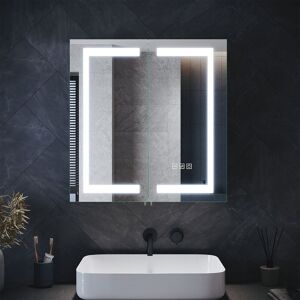 Elegant - Bathroom Cabinet with Shaver Socket Bathroom Mirror Cabinet, 3 Light Changing Modes Demister and Sensor Stainless Steel Cupboard 630x650mm Elegant - Bathroom Cabinet with Shaver Socket Bathroom Mirror Cabinet, 3 Light Changing Modes Demister and Sensor Stainless Steel Cupboard 630x650mm