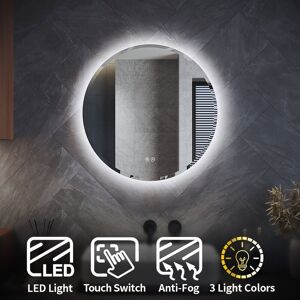 Elegant - 600x600mm Round Illuminated led Light Bathroom Mirror Wall Mounted Backlit Bathroom Mirror with Demister Pad, Adjustable Brightness & 3 Elegant - 600x600mm Round Illuminated led Light Bathroom Mirror Wall Mounted Backlit Bathroom Mirror with Demister Pad, Adjustable Brightness & 3
