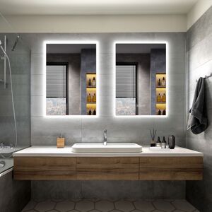 Elegant - Bathroom led Mirror Modern Wall Mounted Rectangular Bathroom Mirror 700x500mm + 700x500mm Bluetooth Both with Demister Pad Shaver Socket Elegant - Bathroom led Mirror Modern Wall Mounted Rectangular Bathroom Mirror 700x500mm + 700x500mm Bluetooth Both with Demister Pad Shaver Socket