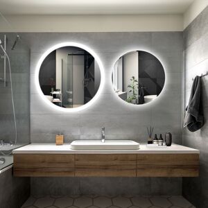 Elegant - Bathroom led Mirror Modern Wall Mounted Round Bathroom Mirror 800x800mm Acrylic Frame + 600x600mm 3 Color Both with Demister Pad Elegant - Bathroom led Mirror Modern Wall Mounted Round Bathroom Mirror 800x800mm Acrylic Frame + 600x600mm 3 Color Both with Demister Pad