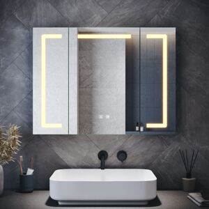 ELEGANT Bathroom Wall Cabinets with LED Mirror Shaver Socket Anti-Fog and 3 Lighting Modes, Three Door 800x600mm ELEGANT Bathroom Wall Cabinets with LED Mirror Shaver Socket Anti-Fog and 3 Lighting Modes, Three Door 800x600mm