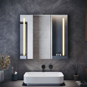 ELEGANT Bathroom Wall Cabinets with LED Mirror Shaver Socket Magnifier and 3 Lighting Modes, Twin Door 700x650mm ELEGANT Bathroom Wall Cabinets with LED Mirror Shaver Socket Magnifier and 3 Lighting Modes, Twin Door 700x650mm