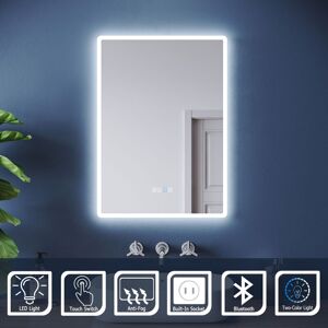 Elegant - 700 x 500mm Bluetooth Bathroom led Mirror Light with Demister Pad Shaver Socket Blue/White 2 Colors Backlit Touch Switch Elegant - 700 x 500mm Bluetooth Bathroom led Mirror Light with Demister Pad Shaver Socket Blue/White 2 Colors Backlit Touch Switch