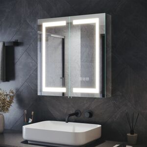 Elegant - Double Door Bathroom Mirror Cabinet led Illumiated Stainless Steel Cupboard 3 Lighting Modes + Demister Pad + Shaver Socket 630 x 650mm Elegant - Double Door Bathroom Mirror Cabinet led Illumiated Stainless Steel Cupboard 3 Lighting Modes + Demister Pad + Shaver Socket 630 x 650mm