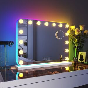 Elegant - Hollywood rgb Lights Vanity Mirror 58x43cm Makeup Mirror with 15 led Bulbs and 10X Magnifying Glass for Dressing Table Touchscreen 3 Color Elegant - Hollywood rgb Lights Vanity Mirror 58x43cm Makeup Mirror with 15 led Bulbs and 10X Magnifying Glass for Dressing Table Touchscreen 3 Color