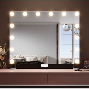 ELEGANT Hollywood Vanity Mirror 80x60cm with Lights 14 Dimmable Lightbulbs 3 Lighting Modes USB Charging Port Makeup Mirror with 10X Magnifying Mirror ELEGANT Hollywood Vanity Mirror 80x60cm with Lights 14 Dimmable Lightbulbs 3 Lighting Modes USB Charging Port Makeup Mirror with 10X Magnifying Mirror