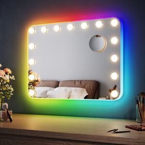 Elegant - Hollywood Vanity Mirror 58x43cm with rgb Lights Hanging Makeup Mirror with 15 Dimmable Bulbs and 10X Magnifying Mirror Smart Touch 3 Color Elegant - Hollywood Vanity Mirror 58x43cm with rgb Lights Hanging Makeup Mirror with 15 Dimmable Bulbs and 10X Magnifying Mirror Smart Touch 3 Color