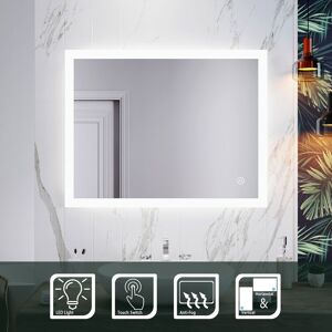 Horizontal Vertical Wall Mounted Bathroom Mirror 4mm Copper-Free Mercury Illuminated Mirror 900x700mm with Demister and Sensor IP44 Rated - Elegant Horizontal Vertical Wall Mounted Bathroom Mirror 4mm Copper-Free Mercury Illuminated Mirror 900x700mm with Demister and Sensor IP44 Rated - Elegant