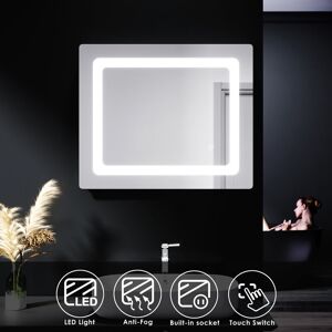 Elegant - Illuminated led Bathroom Mirror Lights Shaver Socket Wall Mounted Mirror with Touch Switch Demister Pad 600x500mm Elegant - Illuminated led Bathroom Mirror Lights Shaver Socket Wall Mounted Mirror with Touch Switch Demister Pad 600x500mm