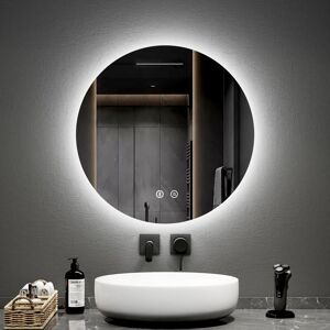 600mm Round Bathroom Led Mirror with Bluetooth Illuminated Backlit Wall Mounted Vanity Mirror with Defogging, Brightness Adjustment - Emke 600mm Round Bathroom Led Mirror with Bluetooth Illuminated Backlit Wall Mounted Vanity Mirror with Defogging, Brightness Adjustment - Emke