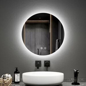 500mm Round Bathroom Led Mirror with Bluetooth Illuminated Backlit Wall Mounted Vanity Mirror with Defogging, Brightness Adjustment - Emke 500mm Round Bathroom Led Mirror with Bluetooth Illuminated Backlit Wall Mounted Vanity Mirror with Defogging, Brightness Adjustment - Emke
