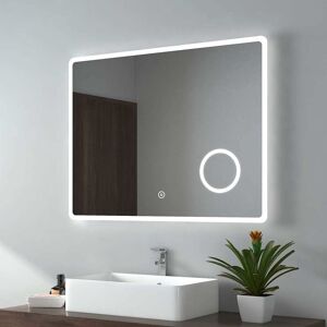 EMKE Bathroom Mirror with Shaver Socket Backlit LED Illuminated Bathroom Mirror with Demister, 3X Magnify Makeup Touch Mirror, 900x700mm EMKE Bathroom Mirror with Shaver Socket Backlit LED Illuminated Bathroom Mirror with Demister, 3X Magnify Makeup Touch Mirror, 900x700mm