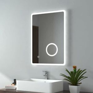 EMKE Bathroom Mirror with Shaver Socket Backlit LED Illuminated Bathroom Mirror with Demister, 3X Magnify Makeup Touch Mirror, 500x700mm EMKE Bathroom Mirror with Shaver Socket Backlit LED Illuminated Bathroom Mirror with Demister, 3X Magnify Makeup Touch Mirror, 500x700mm