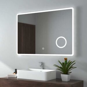 EMKE Bathroom Mirror with Shaver Socket Backlit LED Illuminated Bathroom Mirror with Demister, 3X Magnify Makeup Touch Mirror, 1000x700mm EMKE Bathroom Mirror with Shaver Socket Backlit LED Illuminated Bathroom Mirror with Demister, 3X Magnify Makeup Touch Mirror, 1000x700mm