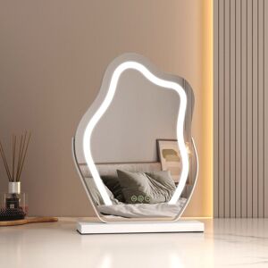 Cosmetic Hollywood Vanity Mirror with 3 Colours led Variable Light 360° Rotation Irregular Makeup Mirror, 30x40cm White - Emke Cosmetic Hollywood Vanity Mirror with 3 Colours led Variable Light 360° Rotation Irregular Makeup Mirror, 30x40cm White - Emke