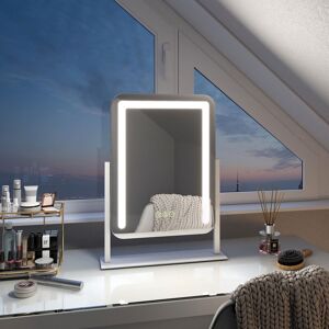Dressing Table Makeup led Mirror with 7X Magnifier 360° Rotating Hollywood Vanity Mirror with 3 Color Lighting, Dimmable, 40x30cm, White - Emke Dressing Table Makeup led Mirror with 7X Magnifier 360° Rotating Hollywood Vanity Mirror with 3 Color Lighting, Dimmable, 40x30cm, White - Emke